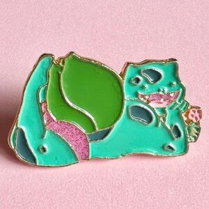 Pokemon Balbasaur Muscles Gold Enamel Pin